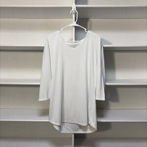 Seg'ments Women's XXL Ivory Ribbed Pullover V-Neck Stretch Modal Shirt Basic